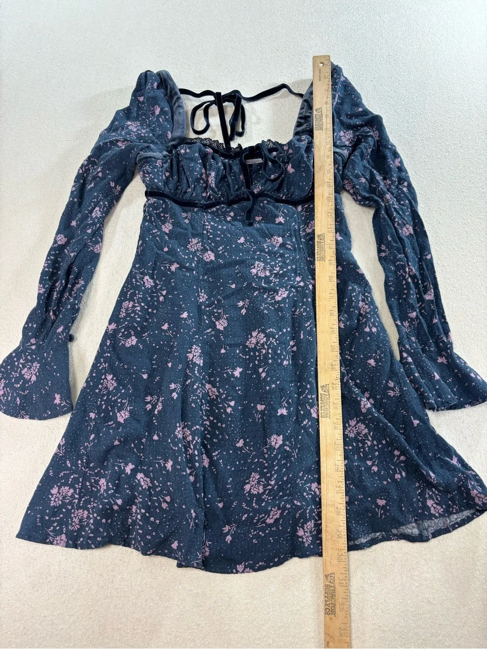 Free People Tess Floral Mini Dress Velvet Lace Sweetheart Neck Size Small - Picture 6 of 7